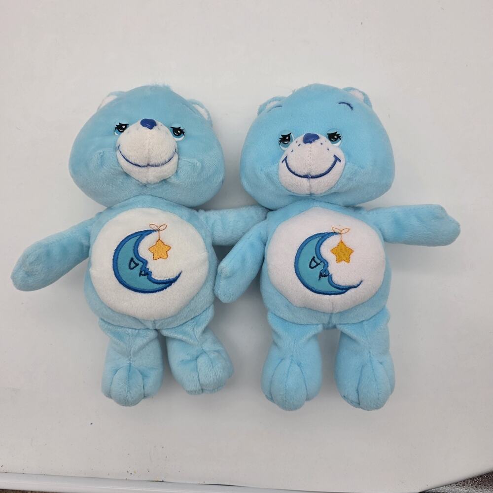 Lot of 2 Vintage 2002 Care Bears Bedtime Bear 10” Blue Plush Play Along